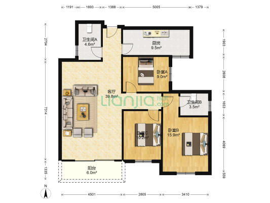 都市金岸 3室1厅2卫 123平方
