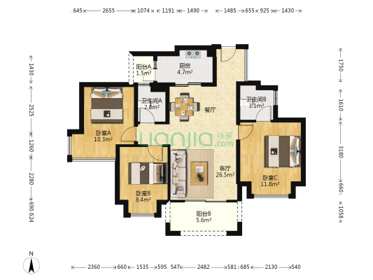 星城翠珑湾四期 3室1厅2卫 96平方