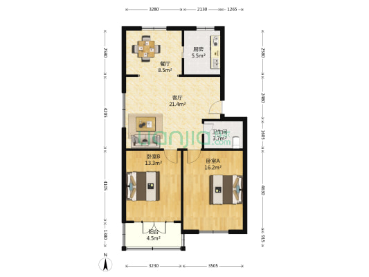 北大街280弄 2室2厅1卫 88平方