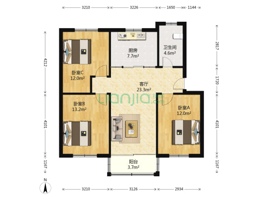 何山花园北区 3室1厅1卫 90平方
