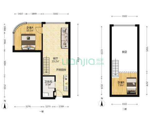 湾区一号 2室1厅1卫 36平方