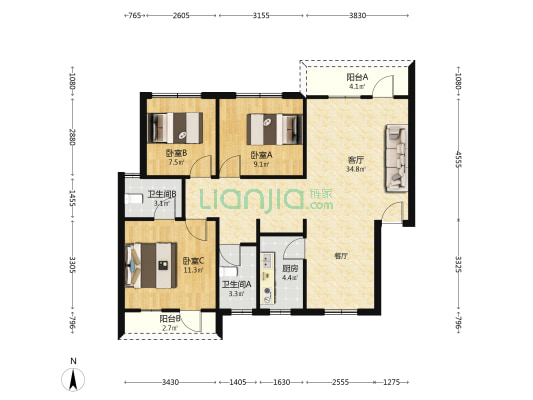 永盛广场 3室1厅2卫 99平方