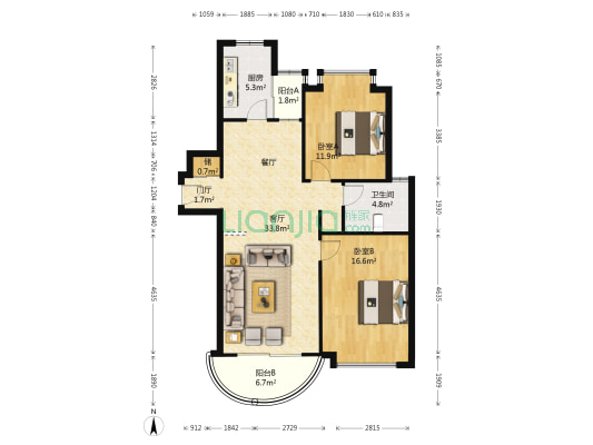 虹桥馨苑 2室1厅1卫 105平方