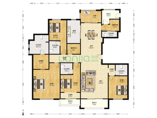 滨江钱塘印象 5室2厅5卫 259平方