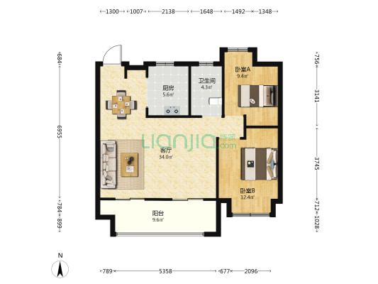 龙湖鑫基华德·天璞 2室1厅1卫 99平方