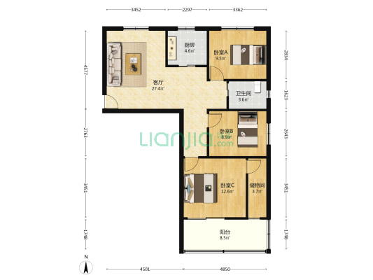 金新花苑 3室1厅1卫 95平方