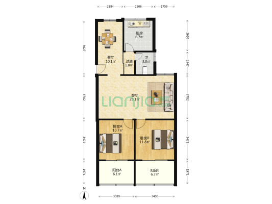 丰产路32号 2室2厅1卫 88平方