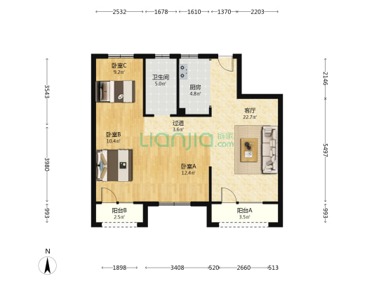 逸城水岸 3室1厅1卫 100平方