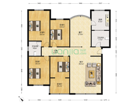 长冶路三段22号 4室2厅2卫 175平方