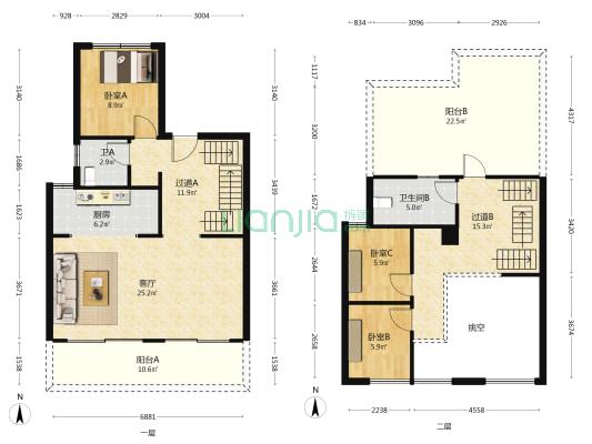 北辰香麓B区 3室1厅2卫 146平方