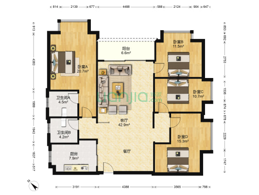 利澳花园 4室1厅2卫 156平方