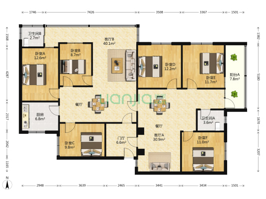 嵩屿金华综合楼 6室2厅2卫 177平方