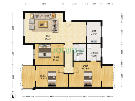 川化住宅区 3室1厅2卫 109平方