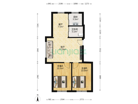 秀林风景 2室2厅1卫 76平方