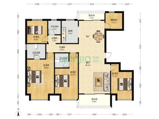 佳兆业悦峰二期 4室1厅3卫 166平方