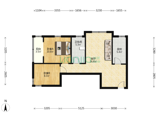 冠云路，宏远景园全明格局两居，47万-户型图