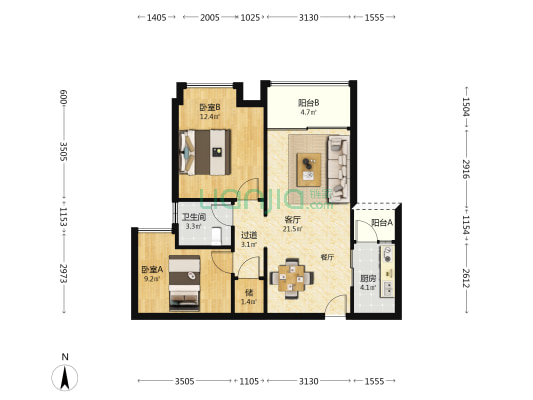 森宇金域阳光 2室1厅1卫 75平方