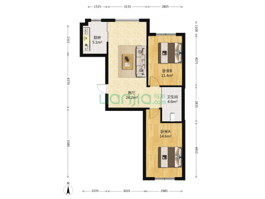 浦东新城 2室1厅1卫 83平方