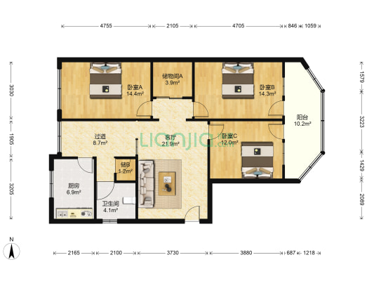 路桥大院 3室1厅1卫 130平方