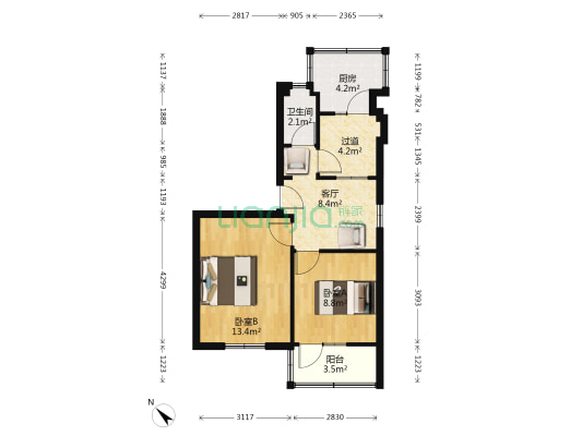 一环路西三段212号 2室1厅1卫 50平方