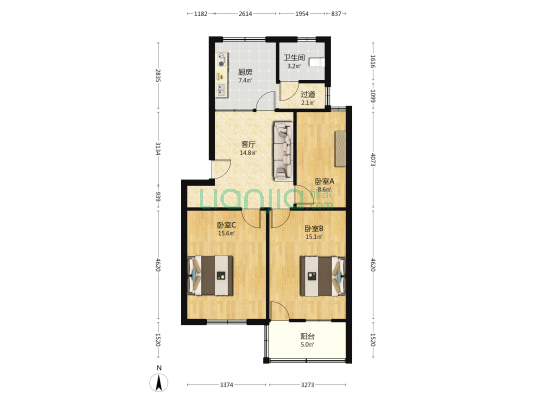 新园小区 3室1厅1卫 86平方