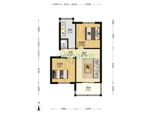 果树社区 2室1厅1卫 54平方