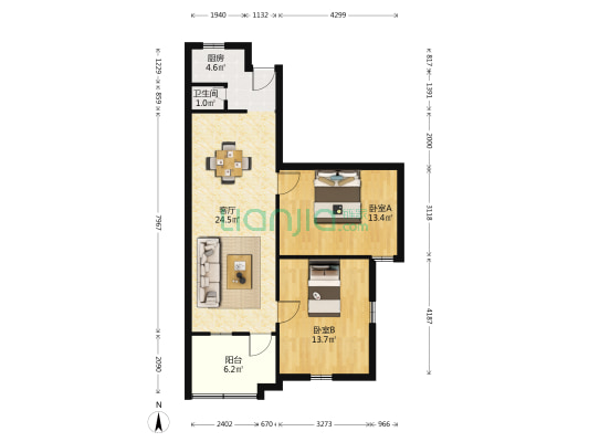 法院前街27号 2室1厅1卫 69平方
