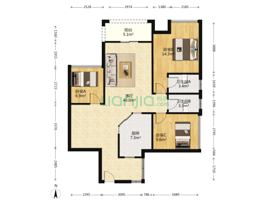 怡丰君逸名轩 3室1厅2卫 97平方