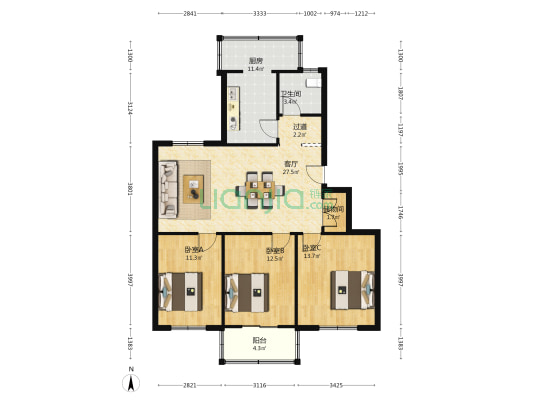 路桥小区 3室1厅1卫 104平方