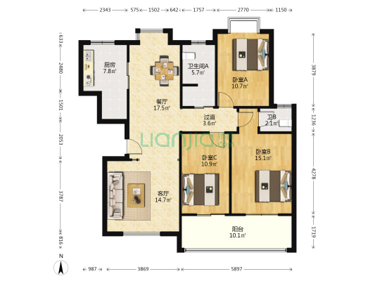 信合佳苑 3室2厅2卫 126平方