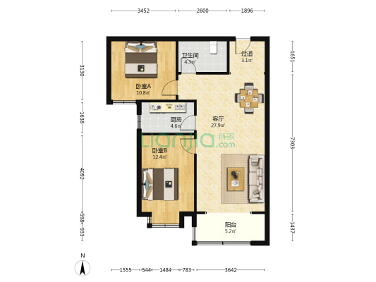 厚德海山锦园 2室1厅1卫 90平方