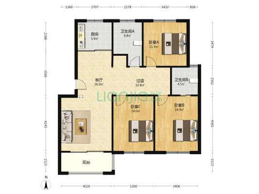 神童花苑 3室1厅2卫 123平方