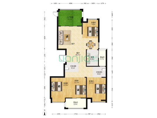融侨国际公馆 4室1厅2卫 140平方