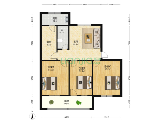 劳动南路2545号 3室2厅1卫 94平方