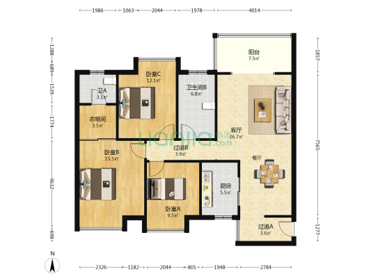 家和苑 3室1厅2卫 120平方