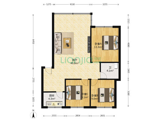 世纪雅苑Ⅱ期 3室1厅1卫 100平方