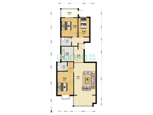 山水霖城 3室1厅2卫 122平方