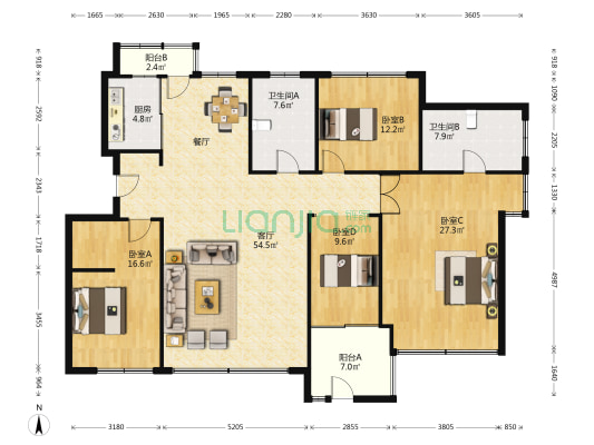 悦泰德里 4室1厅2卫 187平方