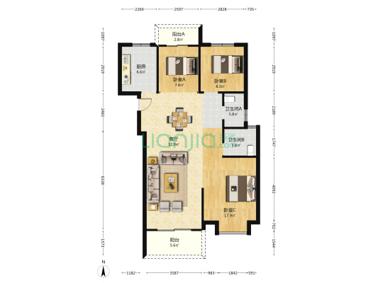中建大公馆四期 3室1厅2卫 120平方
