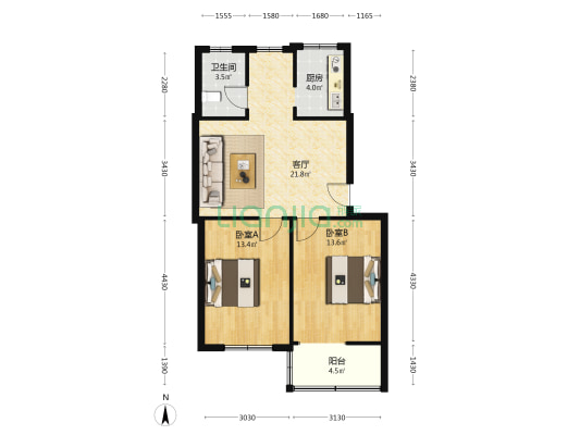纱帽正街 2室1厅1卫 76平方