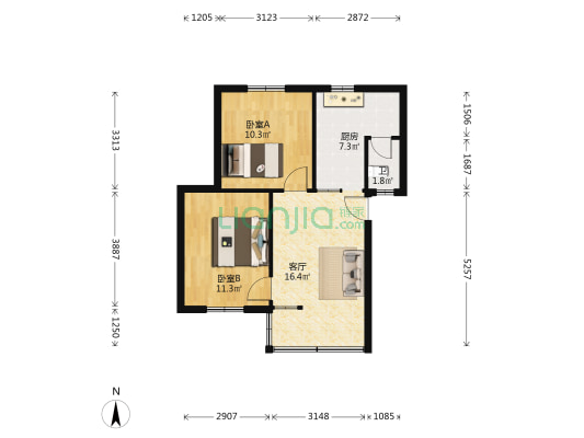 甑皮岩路1号 2室1厅1卫 57平方