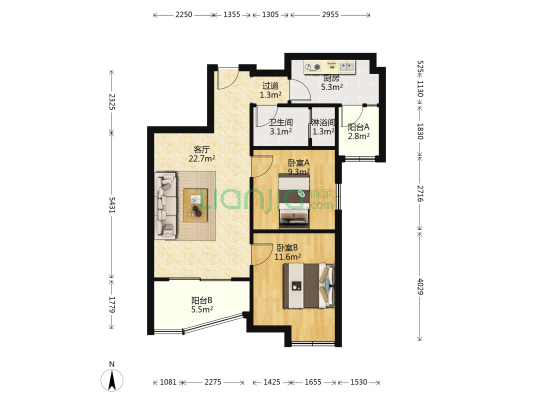 衡阳碧桂园 2室1厅2卫 83平方