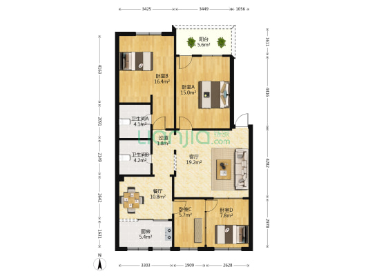 翔金大厦 4室2厅2卫 110平方