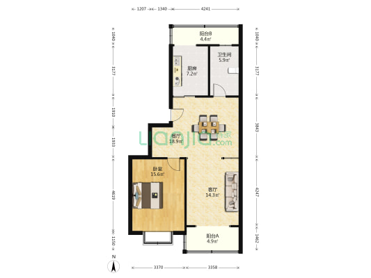 鹤城苑 1室2厅1卫 90平方