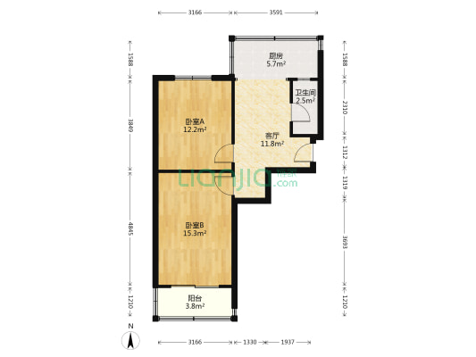三里庄东街100号 2室1厅1卫 60平方