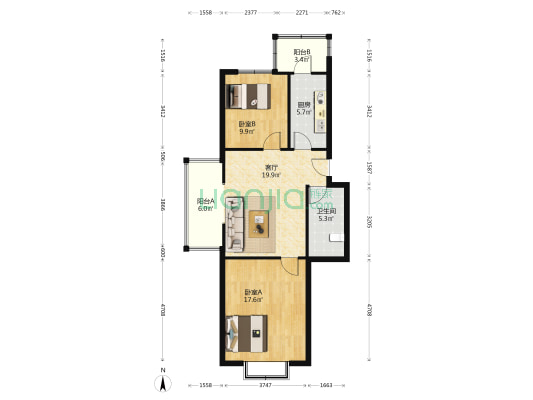 隆源家园 2室1厅1卫 85平方