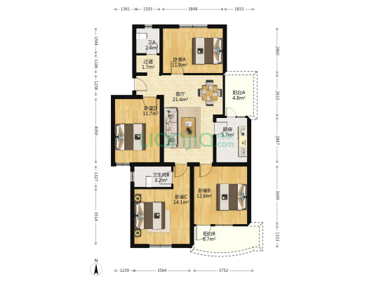 银湖里 4室1厅2卫 125平方