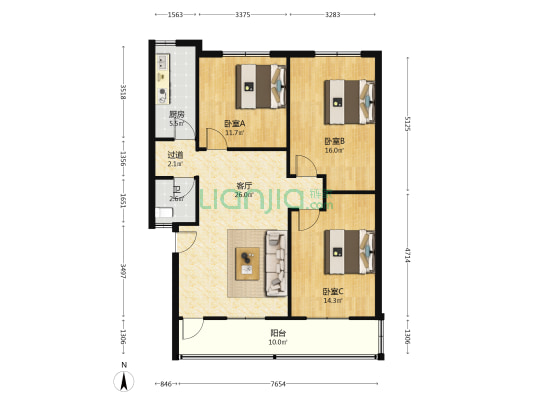 包公路小区 3室1厅1卫 98平方