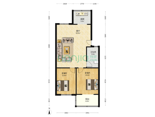 西城景园 2室1厅1卫 94平方