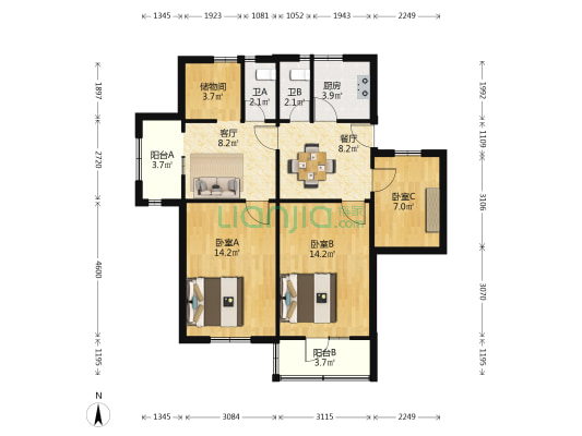 长虹桥43号 3室2厅2卫 85平方